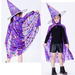 7C232.4-สีม่วง ชุดเด็ก ชุดฮาโลวีน ชุดแม่มด ผ้าคลุมและหมวก ผ้าคลุมฮาโลวีน The Witch Cloak Halloween