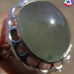แหวนเงินหญิง 7.70 กรัม เบอร์ 57 แก้วโป่งข่ามนำโชค ชื่อแก้วหมองมุงเมืองสีฟ้าอมเขียว