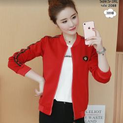 เสื้อแจ็คเก็ตเกาหลี มีซิปหน้า สีแดง