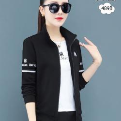 เสื้อแจ็คเก็ตเกาหลี มีซิปหน้า สีดำ