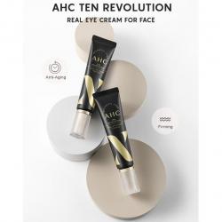 AHC Ten Revolution Real Eye Cream For Face 30 Ml. รุ่นใหม่ เข้มข้นกว่าหลอดสีเขียว เพิ่มคอลลาเจนให้กับผิว เป็นครีมบำรุงรอบดวงตาและร่องลึกริ้วรอยบนใบหน้าเพิ่มความชุ่มชื้นและเพิ่มความยืดหยุ่นผิว ลดริ้วรอยและความหมองคล้ำบริเวณรอบดวงตาร่องแก้มเส้นริ้วบริเวณหน้