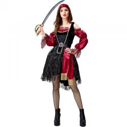 ++พร้อมส่ง++ชุดโจรสลัดหญิงสาวเสื้อเปิดไหล่กระโปรงสีแดง pirates of the caribbean