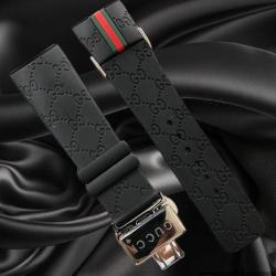 สายนาฬิกา แบบสายยางซิลิโคน สีดำ-เงินใช้สำหรับ Gucci Digital Watch