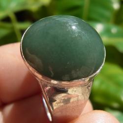 แหวนเงินชาย-หญิง หยกพม่าสีเขียวเข็ม เบอร์ 60.5 