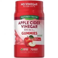 Nature's Truth Vitamins Apple Cider Vinegar 600 mg 75 Gummies  กัมมี่เจลลี่รสชาติอร่อยทานง่าย ช่วยกระตุ้นการเผาผลาญไขมัน ช่วยเรื่องการเผาผลาญและลดระดับน้ำตาลในเลือด  ผลิตจากน้ำส้มสายชูหมักจากแอปเปิ้ลออแกนิค  ปราศจากกลูเตน นม สิ่งปรุงแต่งรสและสี ไม่เป