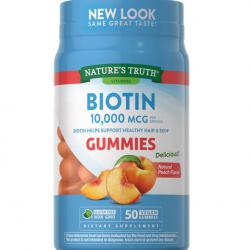 Nature's Truth Vitamins Biotin 10000 MCG Natural Peach Flavor 50 Gummies กัมมี่บํารุงผมและผิว รสพีช สูตรใหม่ล่าสุดจากอเมริกา เพิ่ม Biotin อัดแน่น 10,000 mcg เท่ากับขนาดรับประทาน 2 เม็ดกัมมี่วิตามินกัมมี่บำรุงผม ผิว เล็บเคี้ยวกลืนโดยไม่ต้องดื่มน้ําตาม