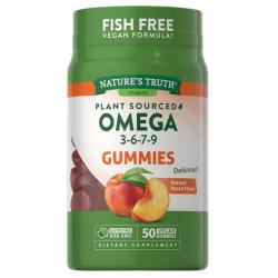 Nature's Truth Vitamins Plant Sourced Omega 3-5-7-9 Gummies Natural Peach 50 Vegan Gummies กัมมี่เจลลี่น้ำมันปลา 3,5,7,9 รสพีชหอมอร่อย ทานง่าย เคี้ยวเพลิน ได้ประโยชน์ เป็นกรดไขมันที่สำคัญต่อร่างกายช่วยเสริมสร้างการทำงานของระบบต่าง ๆ ป้องกันหลอดเลือดอ