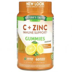 Nature's Truth Vitamins C + Zinc Immune Support Natural Lemon 60 Vegan Gummies วิตามินกัมมี่เสริมภูมิคุ้มกัน รวมวิตามิน สร้างภูมิคุ้มกันไว้ในตัวนี้กัมมี่เดียว ทั้ง Vitamin C , Zinc กัมมี่ วิตามิน ซี + ซิ้งค์ รส เลม่อน อร่อย เปรี้ยวๆหวานๆ ช่วยให้ระบบภ