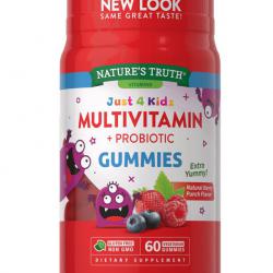 Nature's Truth Vitamins Just 4 Kidz Multivitamin + Probiotic GummiesNatural Berry Punch 60 VegetarianGummies วิตามินรวมสำหรับเด็กเหมาะสำหรับน้อง 2 ขวบขึ้นไป รสผลไม้อร่อยทานง่าย วิตามินรวมยอดฮิตจากอเมริกาประกอบด้วยวิตามินมากมาย อาทิ A, C, D, B,E, Zinc