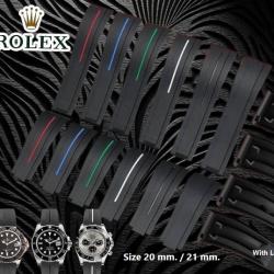 สายนาฬิกา แบบสายยางซิลิโคนสีดำ-เส้นหลากสี(เฉพาะสาย) ใช้กับ Rolex