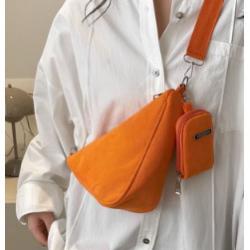 กระเป๋าทรงสามเหลี่ยม กระเป๋าสะพาน กระเป๋าผ้าลูกฟูก(พร้อมส่งสีส้ม)