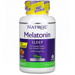 Natrol Melatonin Sleep Maximum Strength 10 Mg 100 Tablets Strawberry ของแท้จาก US 100% วิตามินเมลาโทนินแบบเม็ดอมสูตรเข้มข้น 10 mg. สำหรับคนหลับยาก ดื้อยา รสสตรอเบอร์รี่แสนอร่อย ทานง่าย แค่อมให้ละลายในปาก ไม่จำเป็นต้องดื่มน้ำตาม มีคุณสมบัติกึ่งฮอร์โมน ช่วย