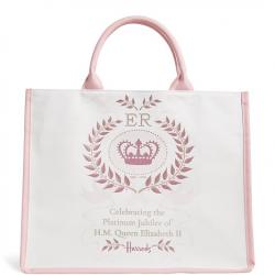Harrodsไซส์L  รุ่น Large Cotton Queen Elizabeth II Commemorative Tote Bag สีชมพู***พร้อมส่ง 