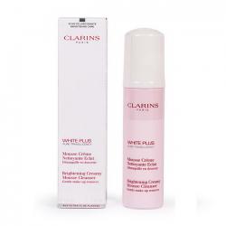 CLARINS White Plus Pure Translucency Brightening Creamy Mousse Cleanser 150 ml. ผลิตภัณฑ์ทำความสะอาดใบหน้าเพื่อผิวสว่างกระจ่างใสด้วยครีมมูสเนื้อบางเบาช่วยฟื้นบำรุงให้ผิวกระจ่างใส เรียบเนียนสม่ำเสมอ ผลิตภัณฑ์ทำความสะอาดผิวหน้าเนื้อมูสบางเบานี้เหมาะสำหรับกา