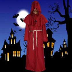 ++พร้อมส่ง++ชุดแฟนซีนักบวช ชุดบาทหลวง ชุดพระ Priest ผ้าคลุมนักบวช เครื่องแต่งกายยุคกลาง พ่อมด แม่มด  vampire ยมทูต  Medieval Monk Priest Robe RED Hooded 