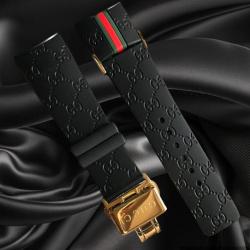 สายนาฬิกา แบบสายยางซิลิโคน สีดำ-ทอง ใช้สำหรับ Gucci Digital Watch