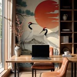 วอลเปเปอร์นกกระเรียนญี่ปุ่น เพิ่มความสงบให้ห้องทำงาน
