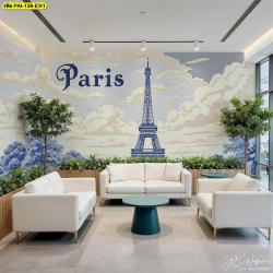 วอลเปเปอร์หอไอเฟลโทนน้ำเงินครีม ถ่ายทอดศิลปะที่สื่อถึงความหรูสงบ และความมีรสนิยมแบบยุโรป