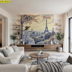 วอลเปเปอร์หอไอเฟลคู่หญิงสาวในชุดยุโรป ถ่ายทอดศิลปะที่สะท้อนความโรแมนติกและความอ่อนช้อยเหนือกาลเวลา