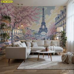 วอลเปเปอร์หอไอเฟลคู่ดอกซากุระ ถ่ายทอดศิลปะที่ผสานความสดใสกับความโรแมนติกของเมืองยุโรป