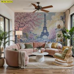 วอลเปเปอร์หอไอเฟลในโทนชมพูโรแมนติก ถ่ายทอดศิลปะที่สื่อถึงความอบอุ่นและเสน่ห์แบบยุโรปโมเดิร์น