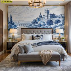 วอลเปเปอร์ปราสาทยุโรปโทนฟ้าครีม ถ่ายทอดศิลปะที่สะท้อนความสง่างามและความคลาสสิกในสไตล์ยุโรป