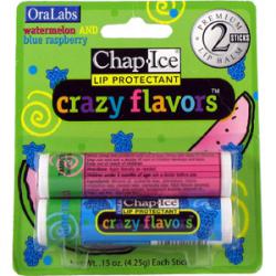 Chap Ice Lip Balm Crazy Flavors (แพ็คคู่) กลิ่นแตงโม & บลูราสเบอรี่ กลิ่นหอมหวานของแตงโมและบลูราสเบอรี พร้อมความชุ่มชื่นแก่ริมฝีปาก 